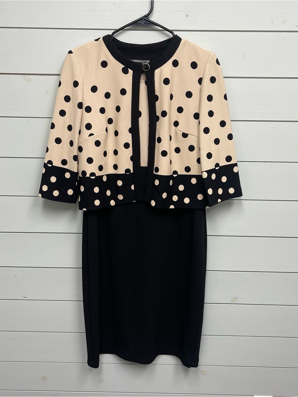 Danny & Nicole Black and Cream Polka Dot Dress with Jacket